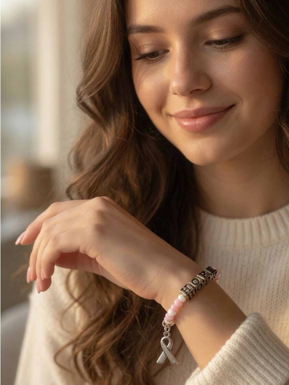 HOPE Bracelet Pink October Sterling Silver Letters Breast Cancer Awareness